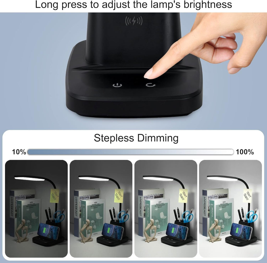 Desk Lamp, LED Desk Lamps for Home Office, Wireless Charger Small Desk